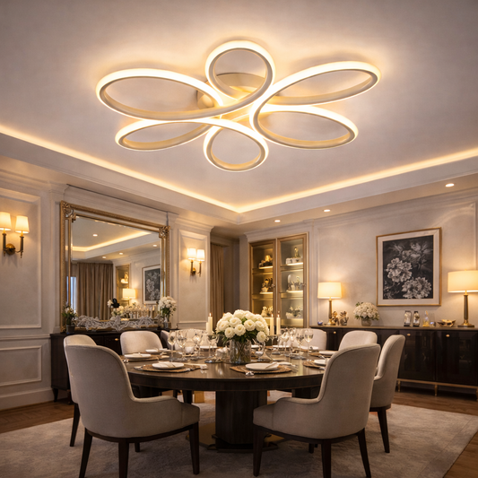 60W Metal LED Ceiling Light, 43Cm, Flower Design, Warm White 3000K, White for Bedroom, Living Room, Hallway, Office, Kitchen